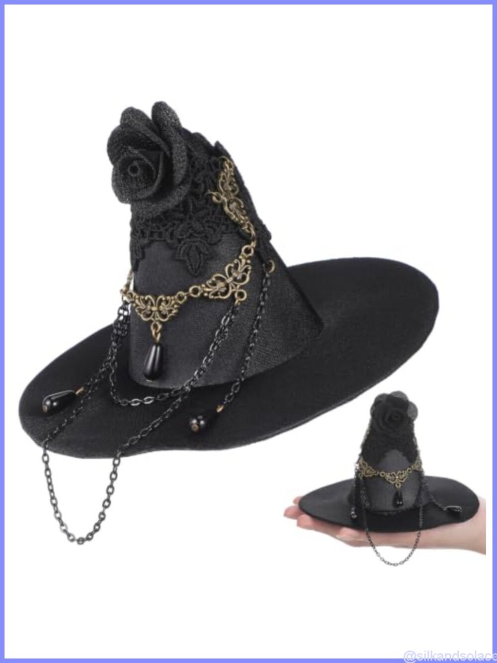 Witch Hat Hair Clip Fascinator with Flower Chain Costume Accessory